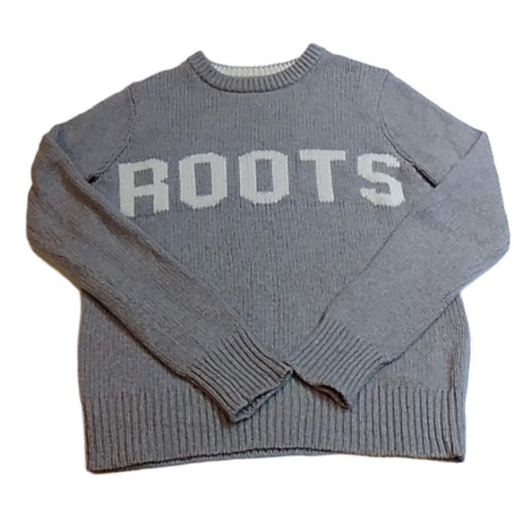 ROOTS Wool Cotton Knit Blend Light Grey Crew Neck Women's Sweater EUC - Picture 7 of 14